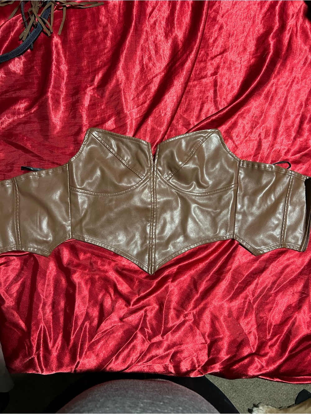 Womens Brown Faux Leather Corset Top